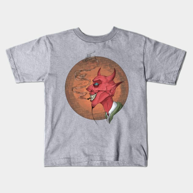 Devil face smoking cigarette Kids T-Shirt by Mimigshep